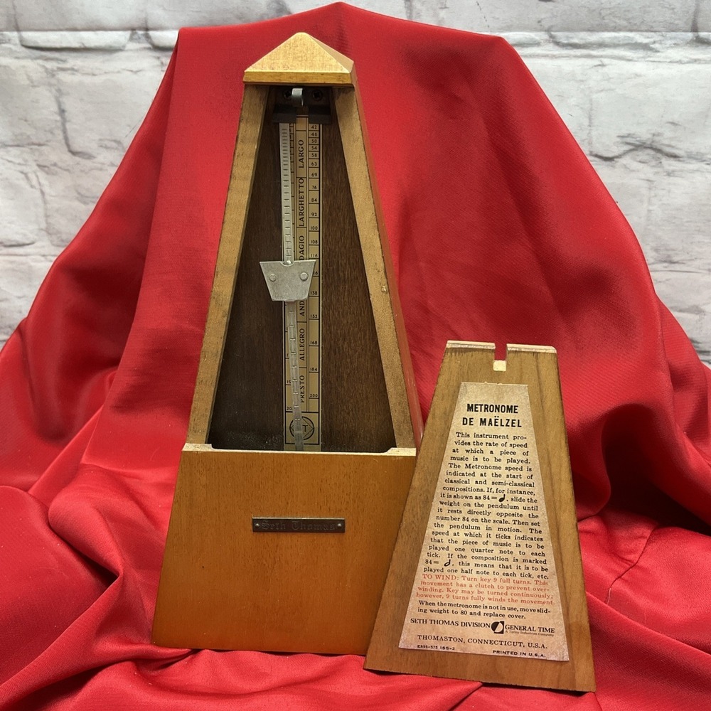 Seth Thomas Vintage Metronome de Maelzel Wind-Up Timepiece Wooden Retro